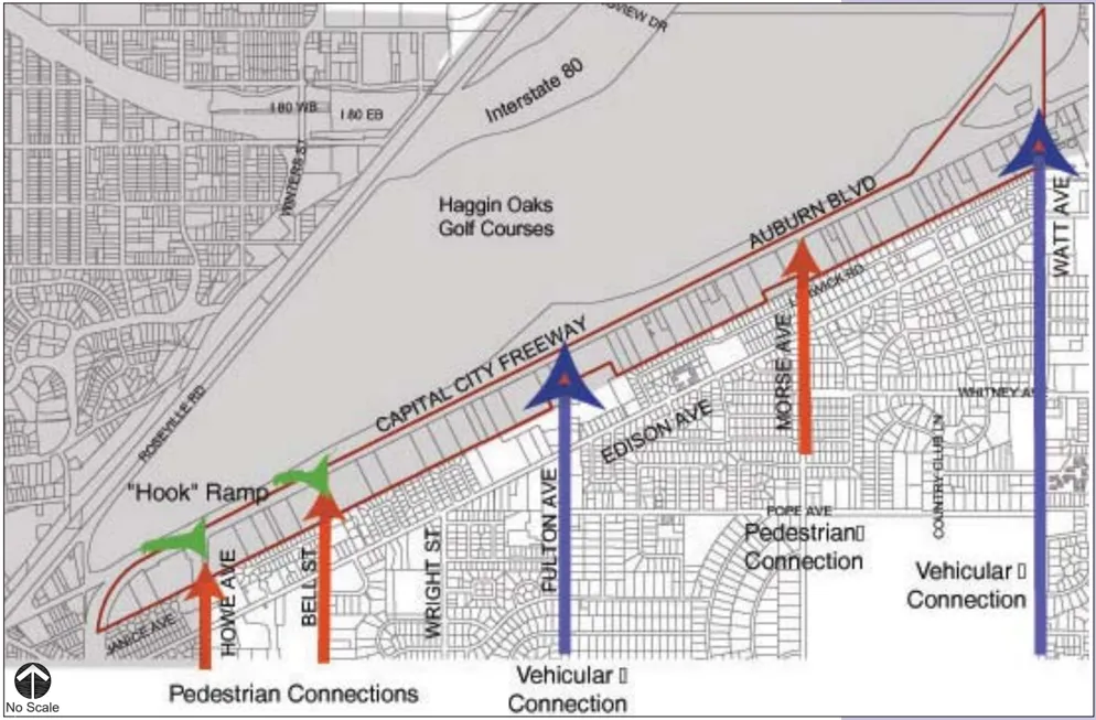 A map showing vehicular and pedestrian connections.