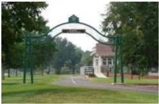 A photo of a green arch.