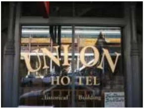 A photo of a window of the Union Hotel.