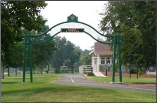 A photo of a green arch.