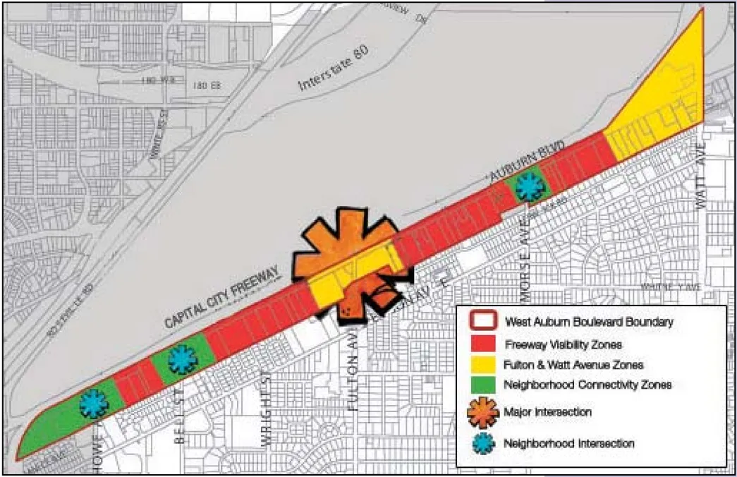 A map showing the Urban Form Zones of the SPA.