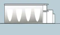 A diagram of a building with lighting on the exterior.