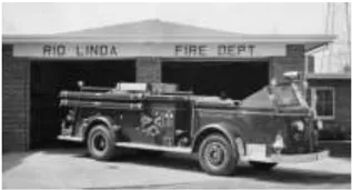 A black and white photo of the Rio Linda fire station