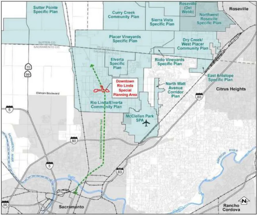 A map showing the location of the Rio Linda SPA in relation to the greater Sacramento area.