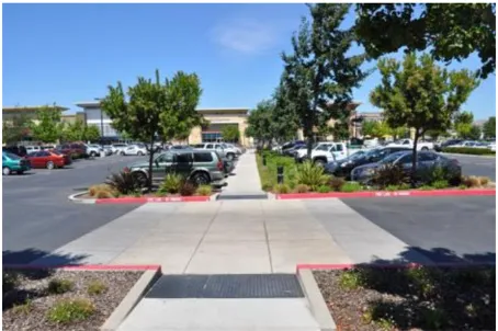 A photo of landscaped drive aisles.