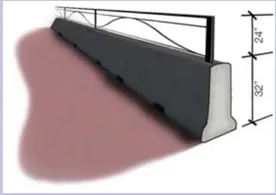 A rendering of a K-rail with decorative fencing on top.