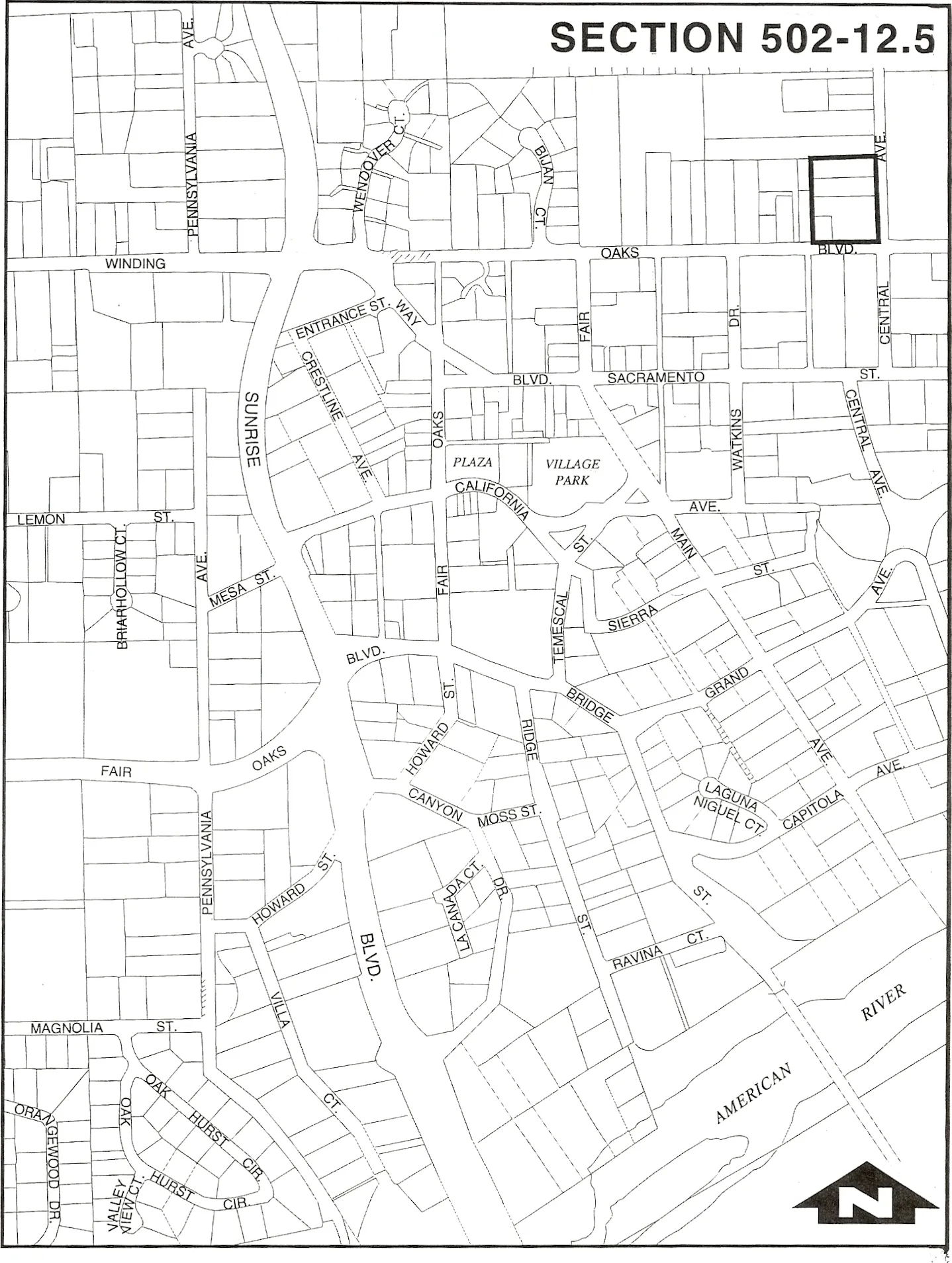Map of property regulated by the General Commercial underlying zone within the Fair Oaks Village SPA