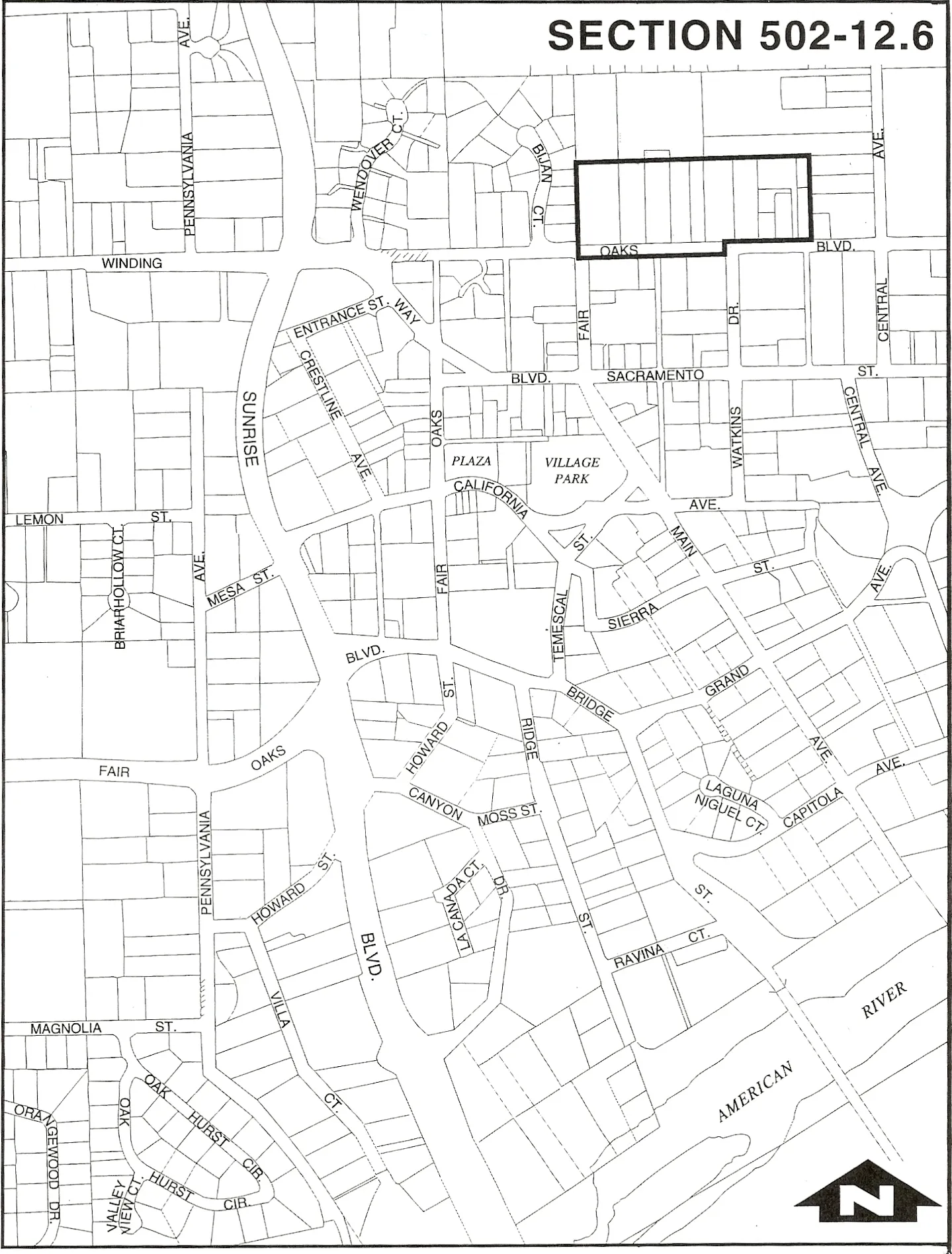 Map of property regulated by the RD-30 underlying zone within the Fair Oaks Village SPA