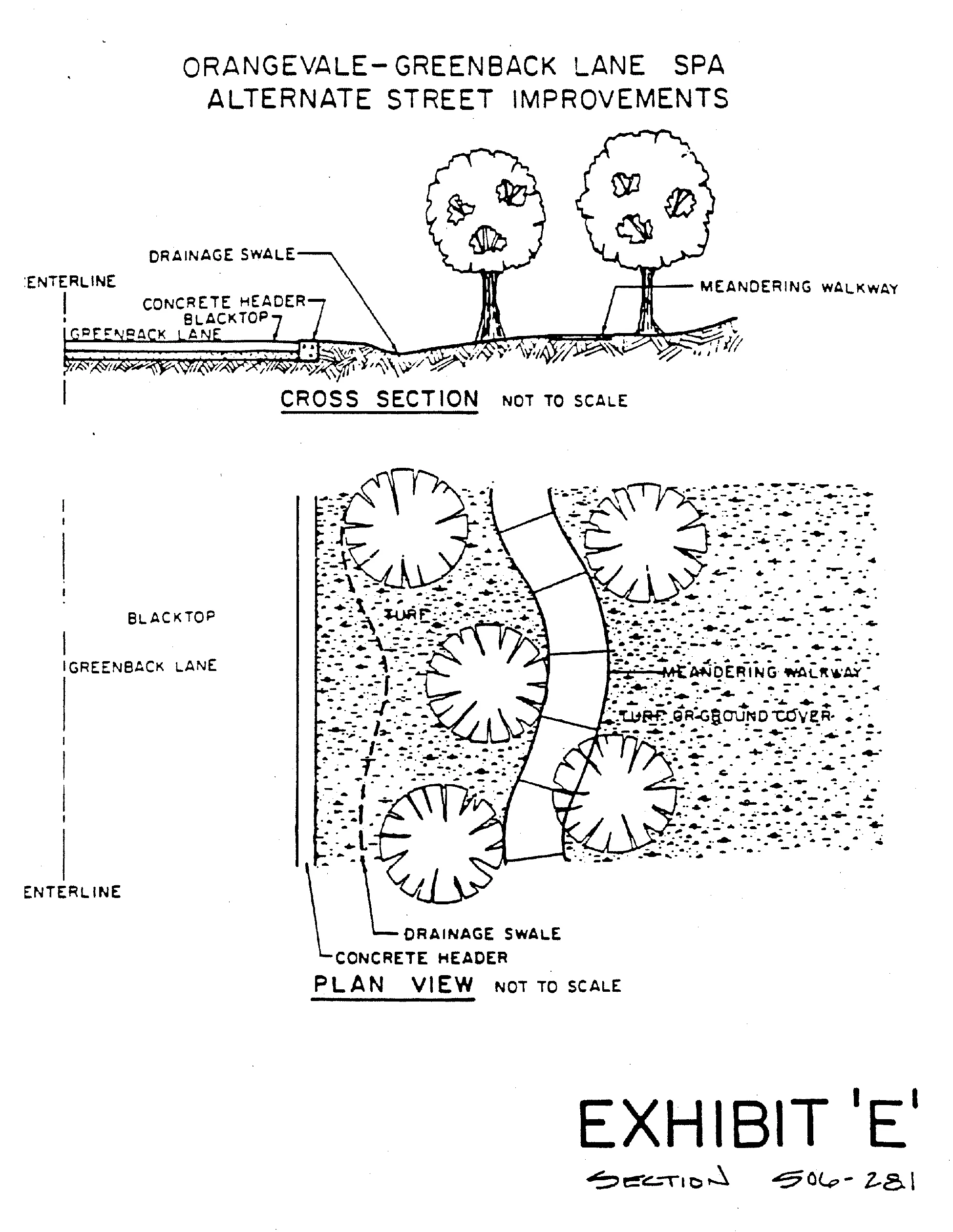 Alternative street improvements including a meandering sidewalk