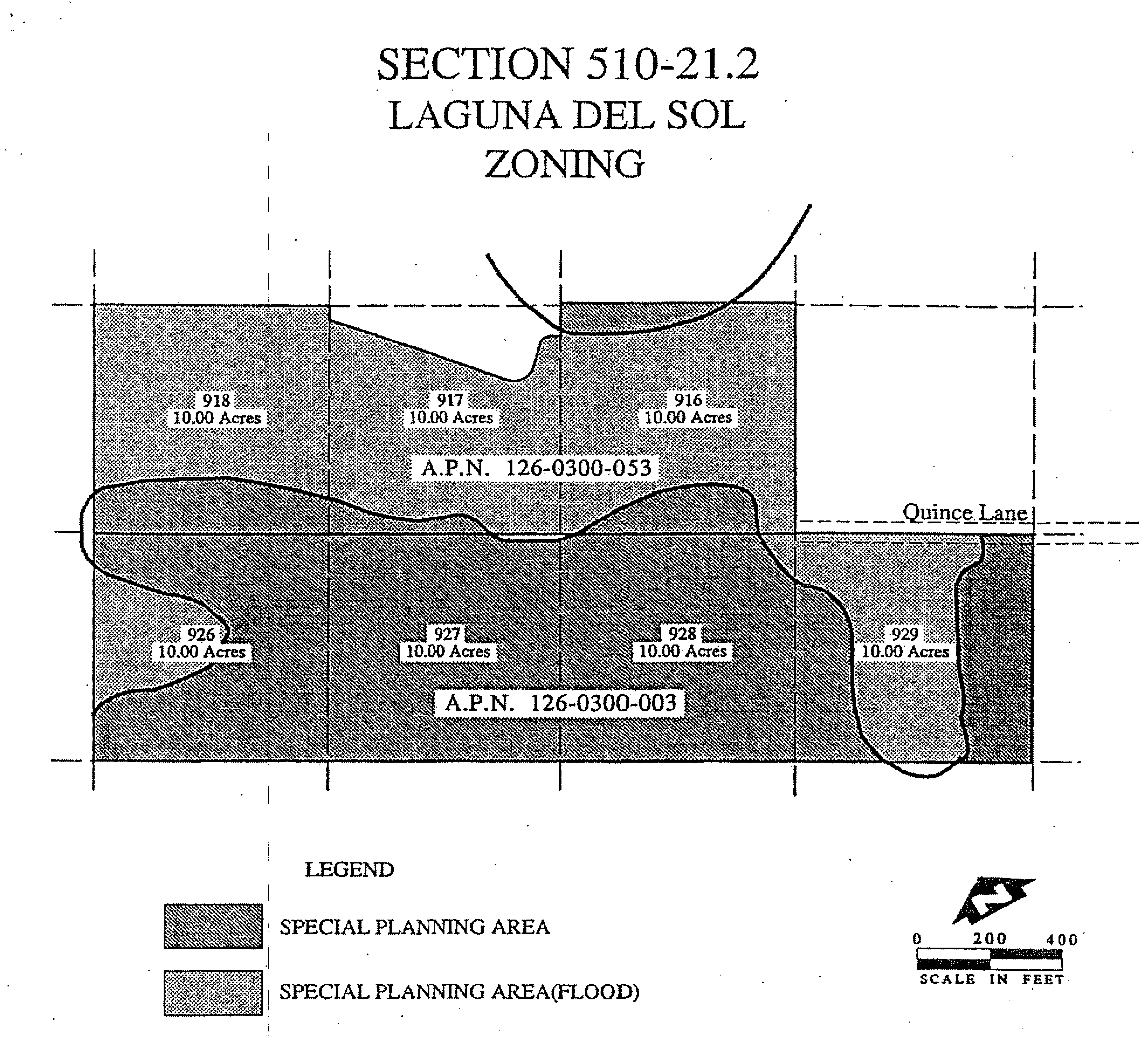 Map of the zoning of the Laguna Del Sol SPA between SPA and SPA with Flood Combining Overlay.