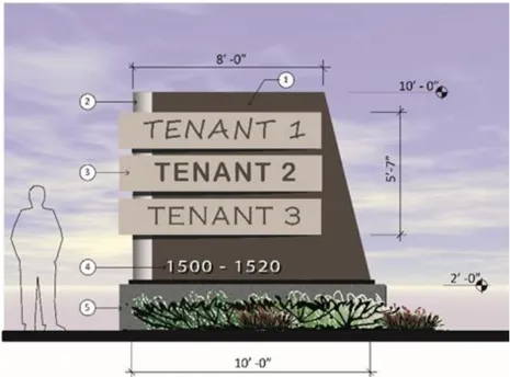 A rendering of a three tenant monument sign.