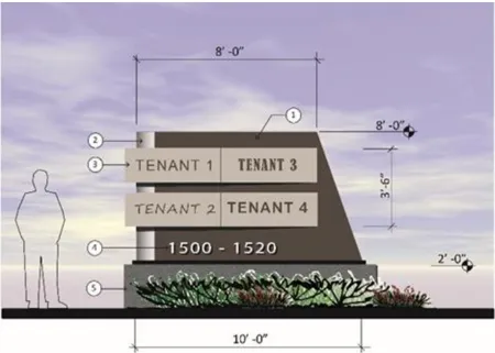 A rendering of a four tenant monument sign.