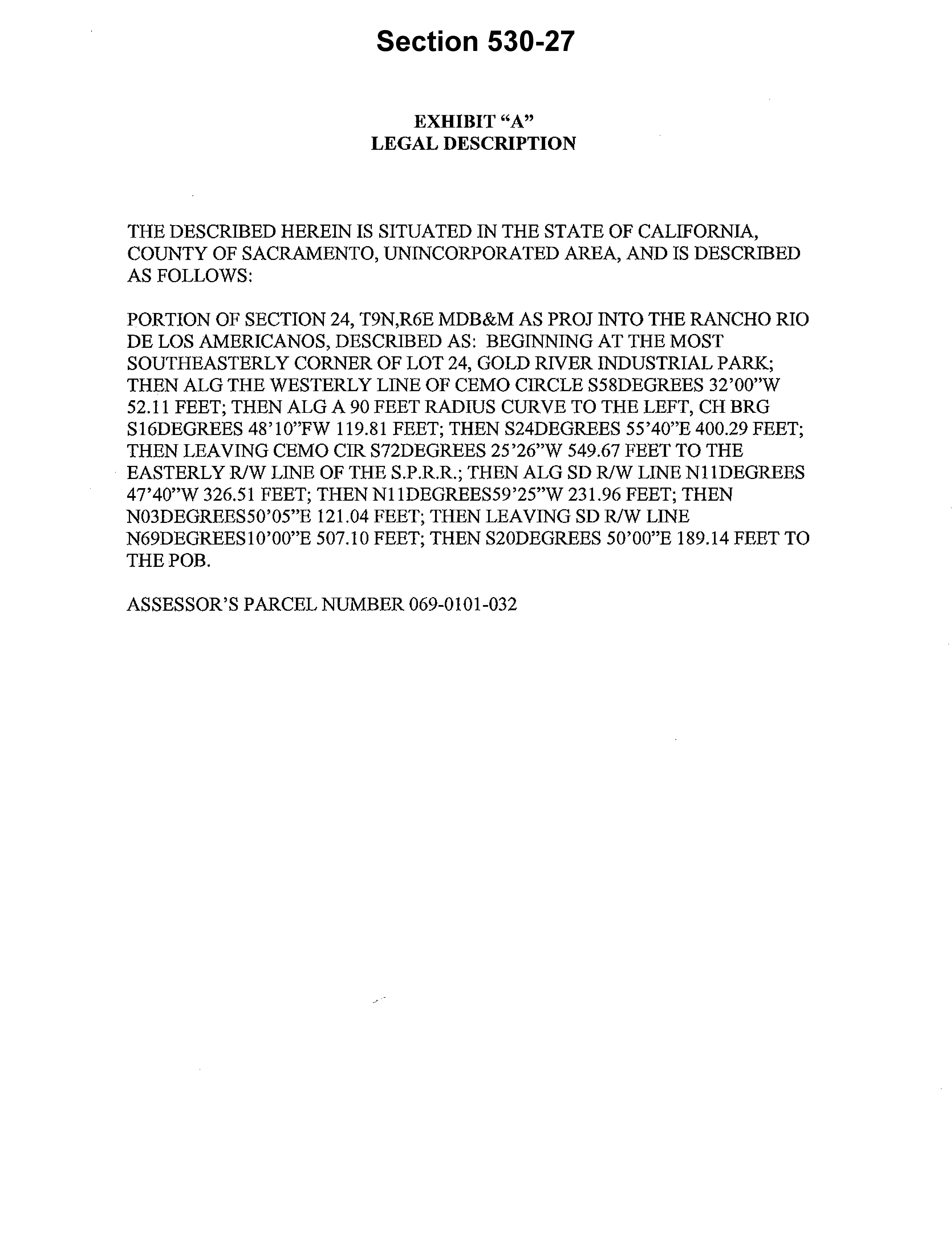 Legal Description of Parcel 069-0101-032
