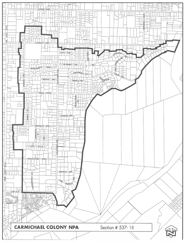 Map of the boundaries of the Carmichael Colony NPA