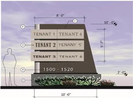 A rendering of a six tenant monument sign.