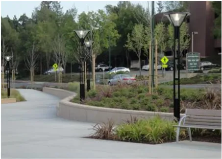A photo of lighting along a walkway.
