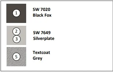A chart showing the material and colors of tenant monument signs.