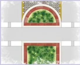 A rendering of a crosswalk through a median.
