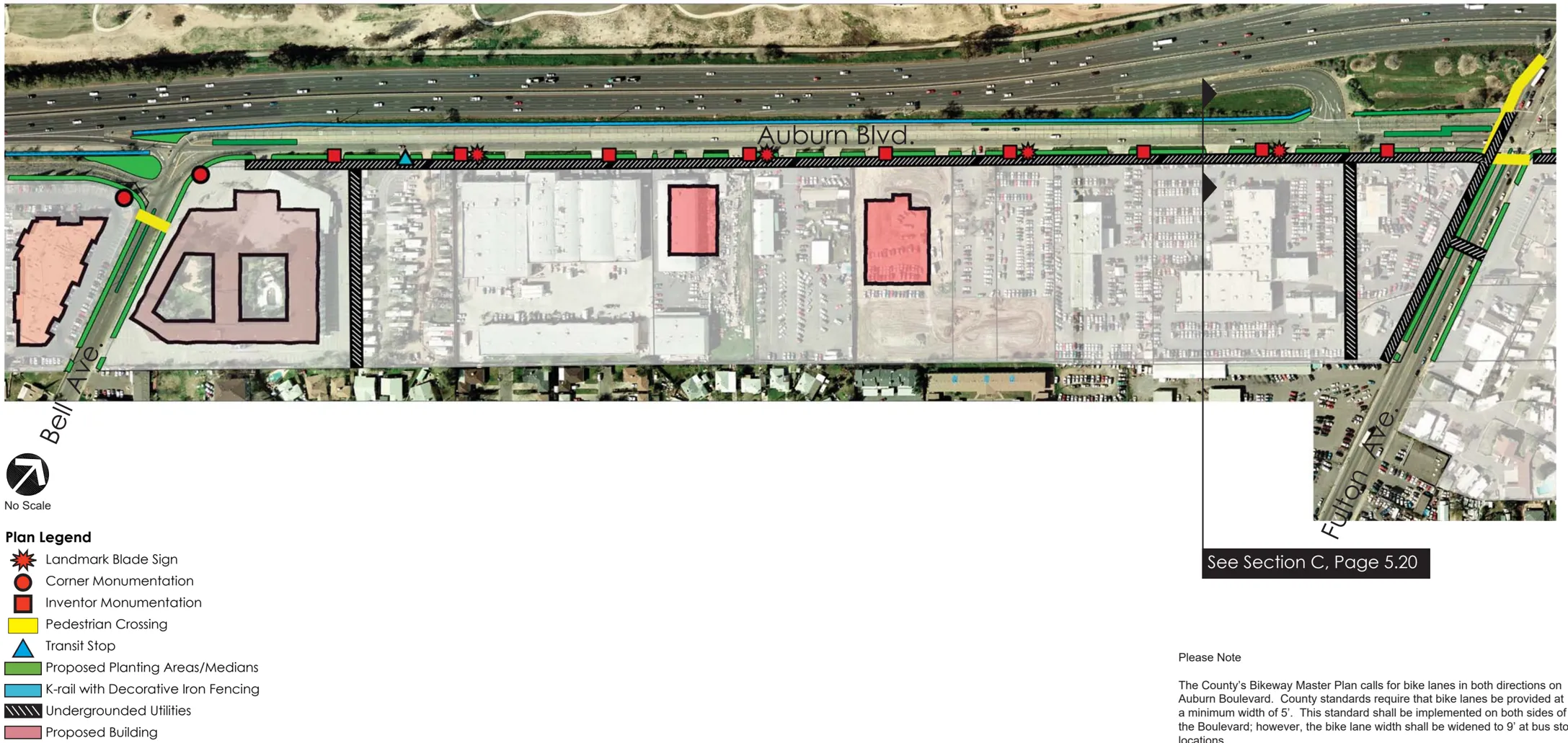 A streetscape plan of West Auburn Boulevard from Bell Avenue to Fulton Avenue.