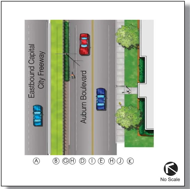 An overhead rendering of West Auburn Boulevard - Plan A.