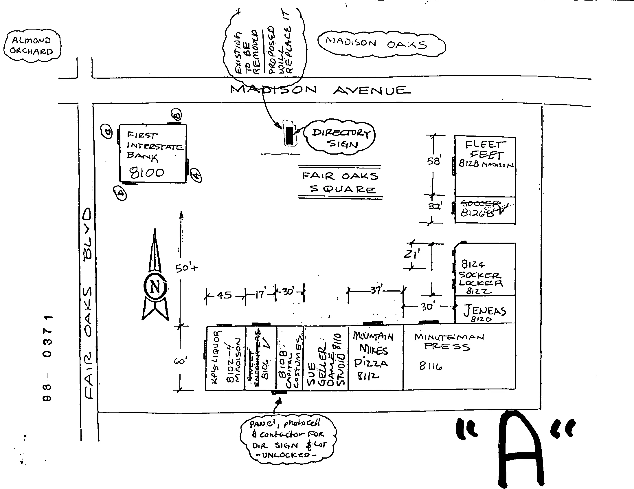 Proposed replacement location of Fair Oaks Village Monument Sign as approved in 1999 by the Board of Supervisors.