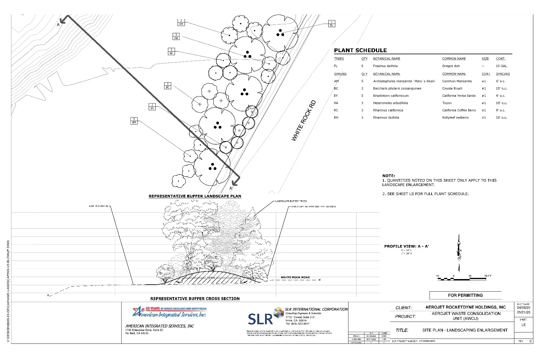 A map showing the Aerojet Waste Consolidation Unit landscape plan enlargement.