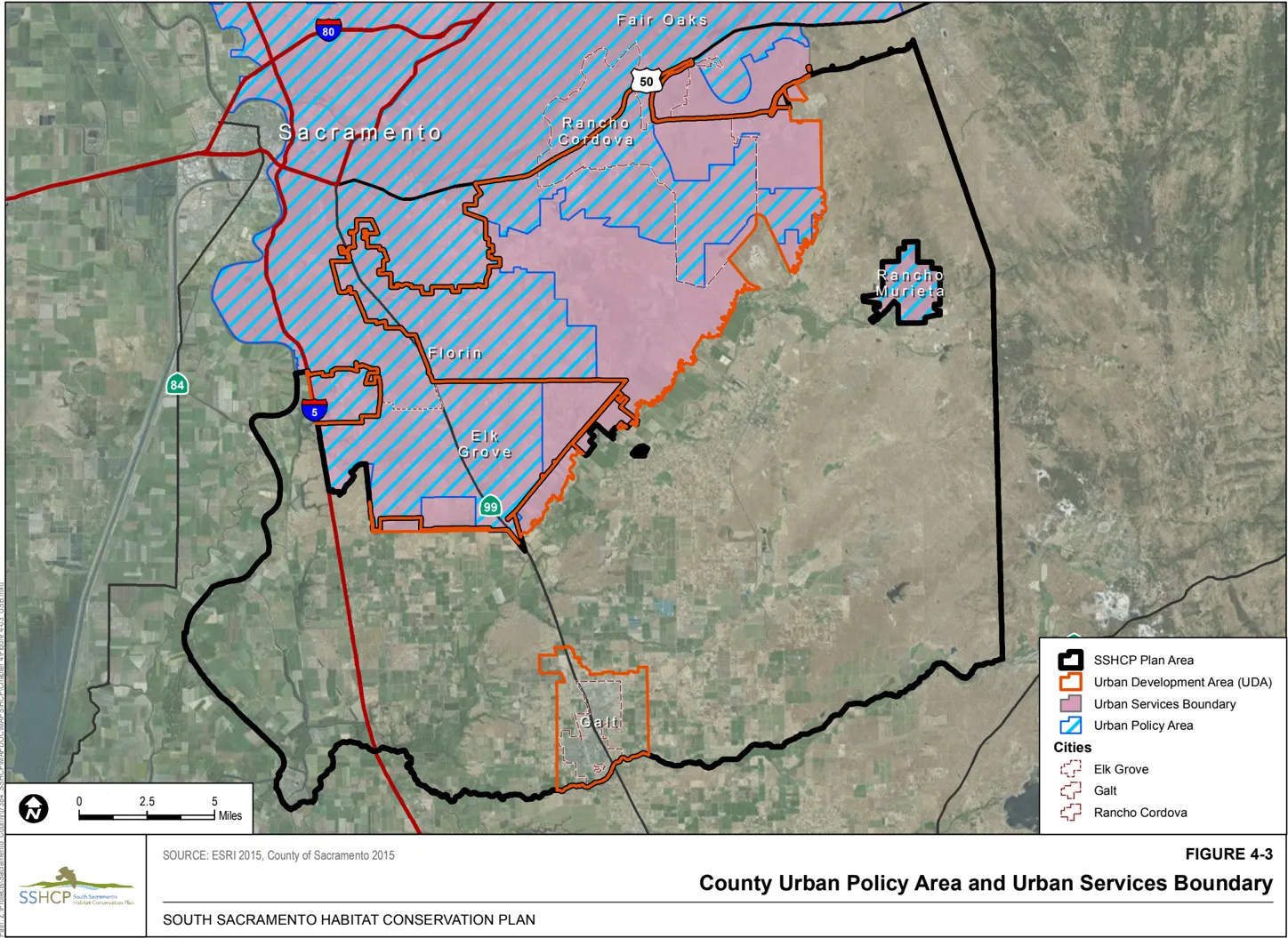 Map showing Sacramento County Urban Policy Area and Urban Service Boundary