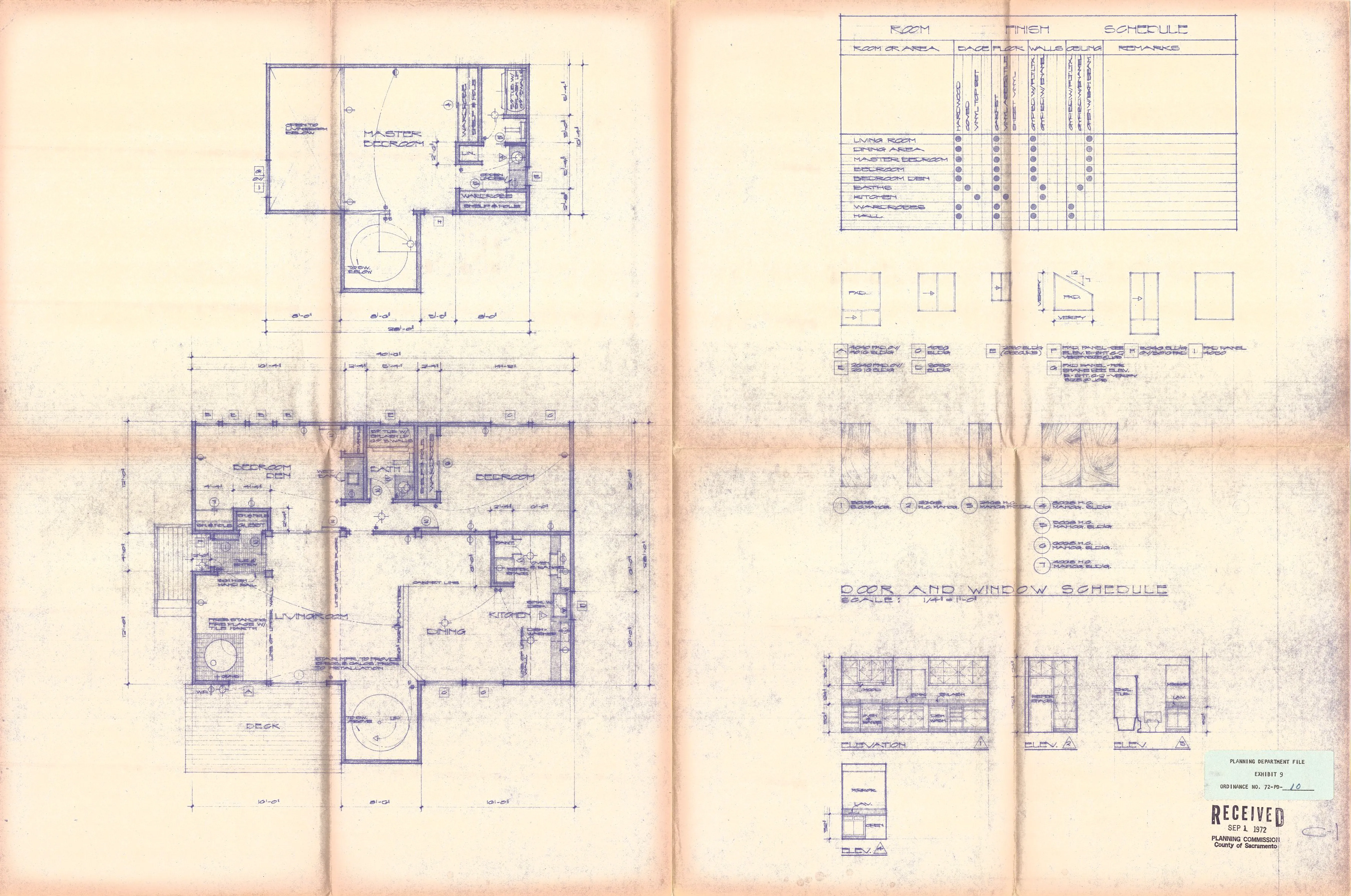 Floor plan of a two-story, three bedroom unit, except one bedroom may be configured as a den.