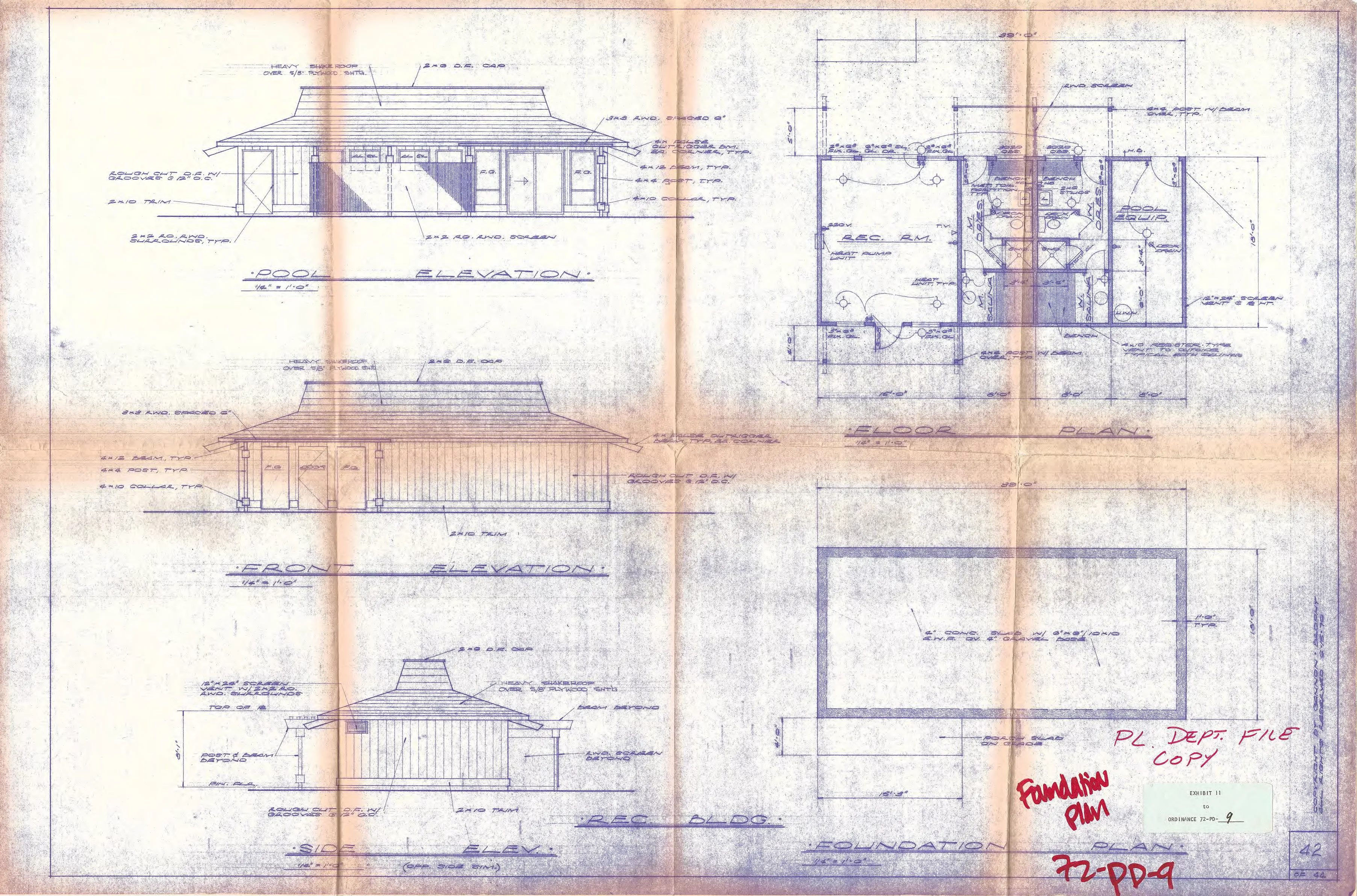 Recreation room elevation and floor plan