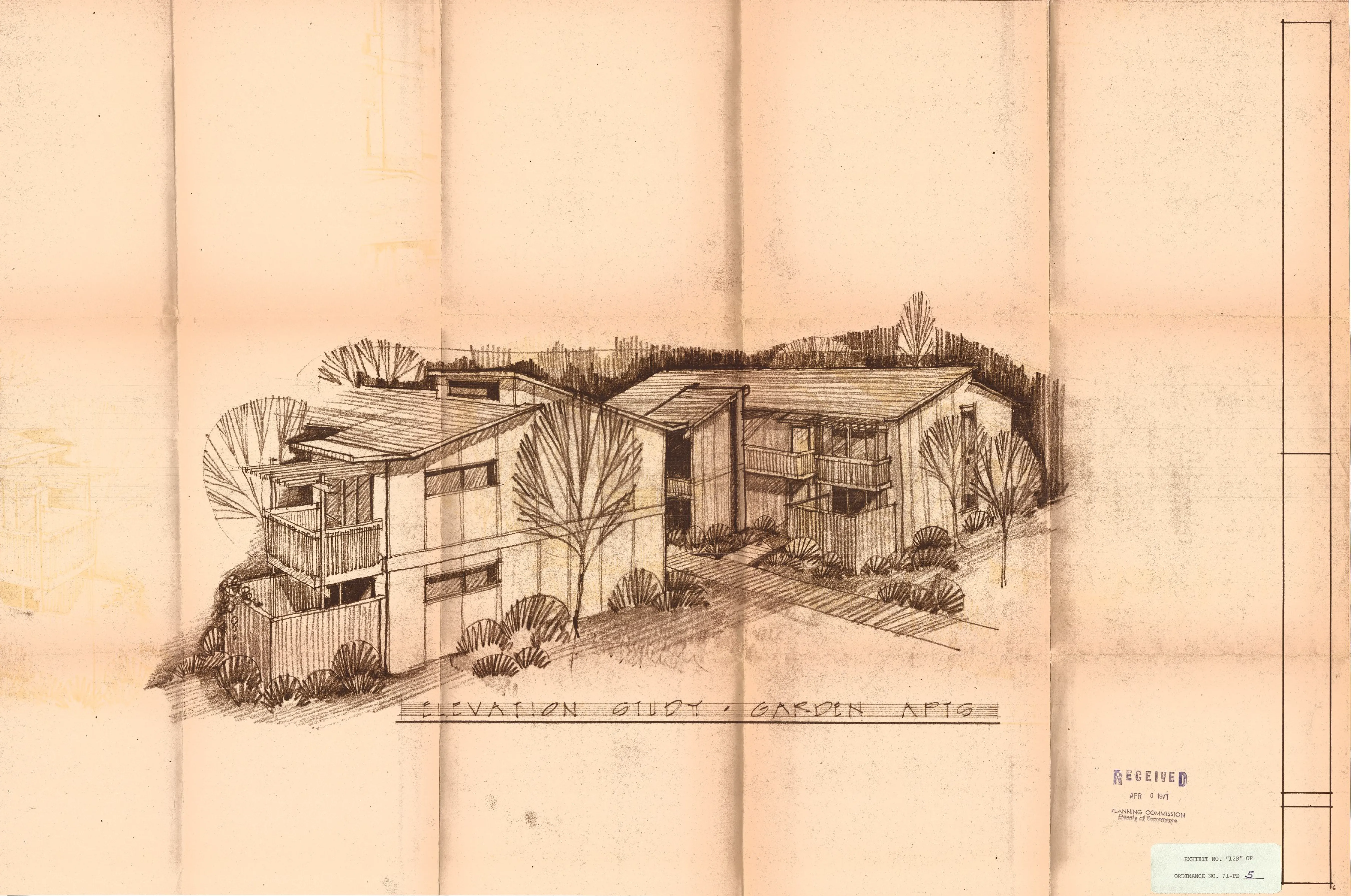 Additional elevation study of the garden apartments.