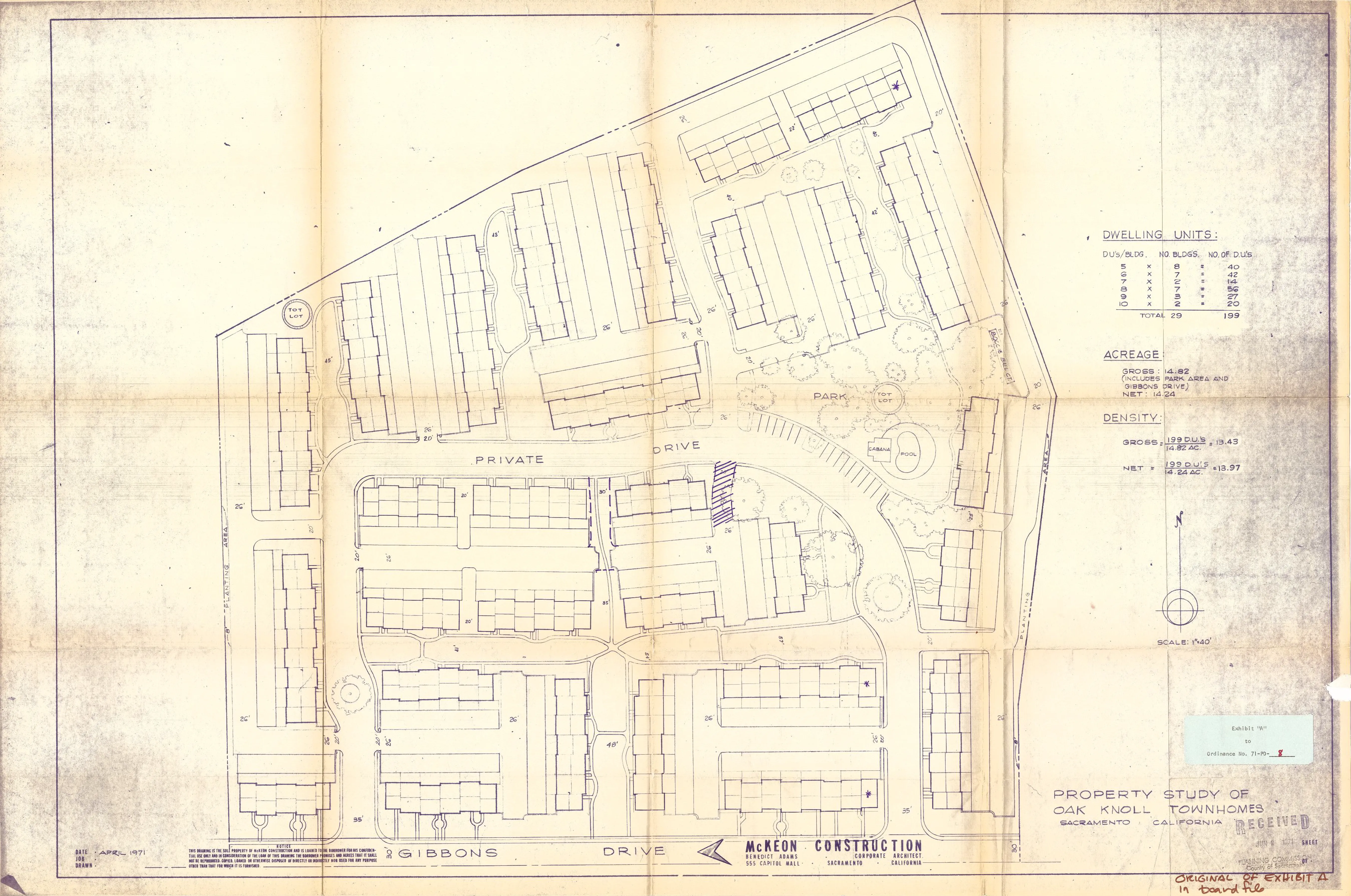 Black and white master plan of Oak Knoll Planned Development