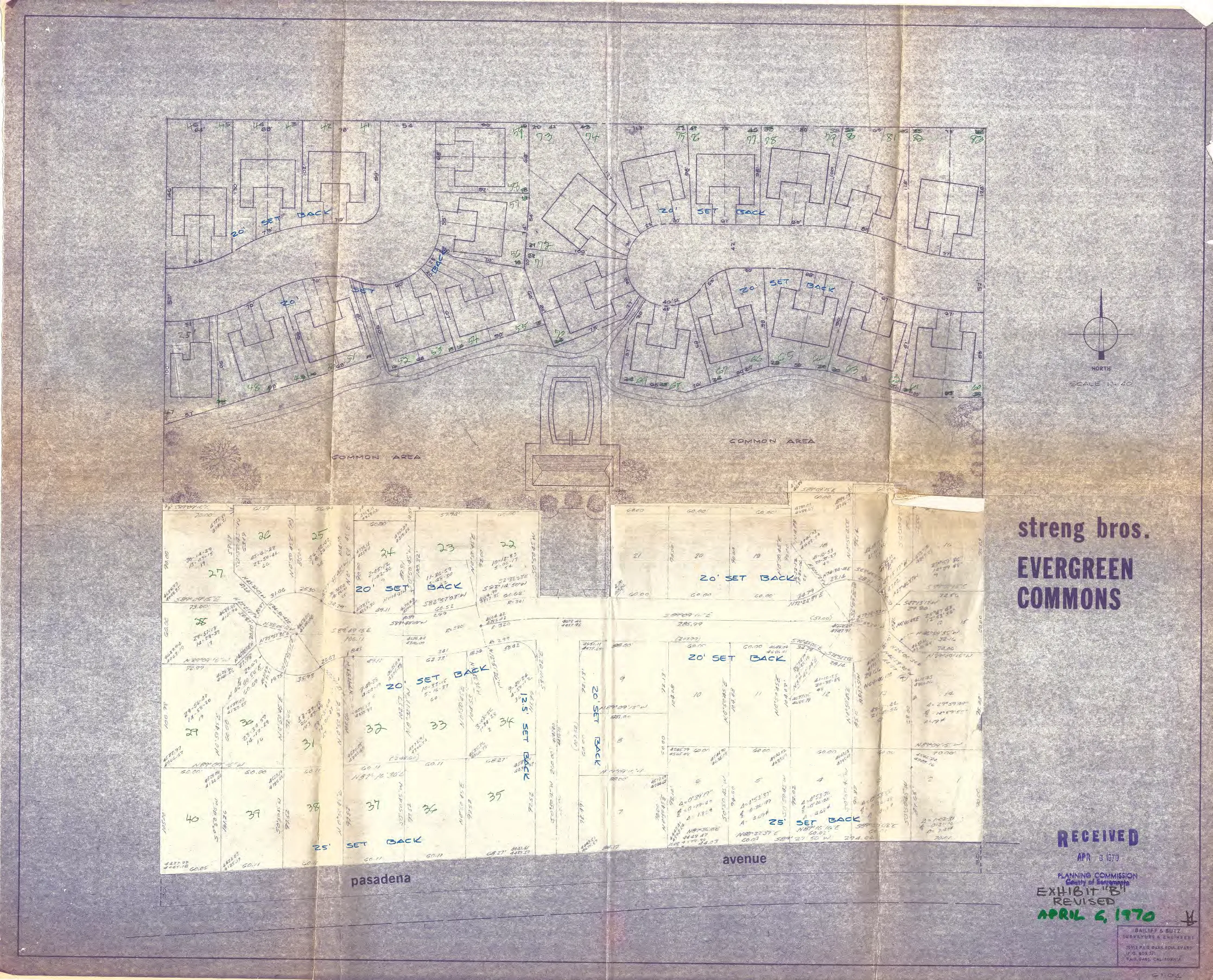 Site plan with labeled lots for the Evergreen Commons PD
