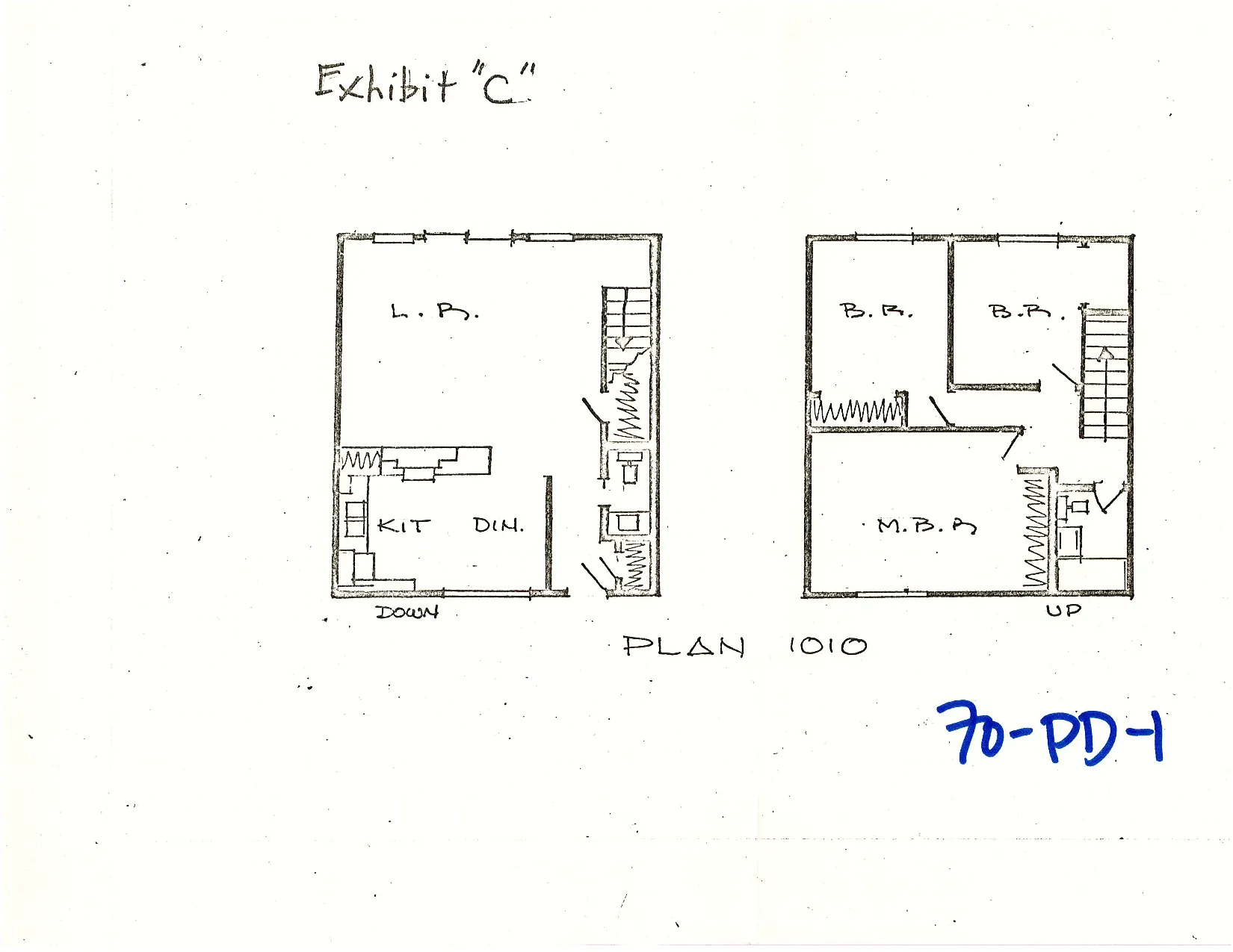 Floor Plan of Plan 1010, a two bedroom, two story unit