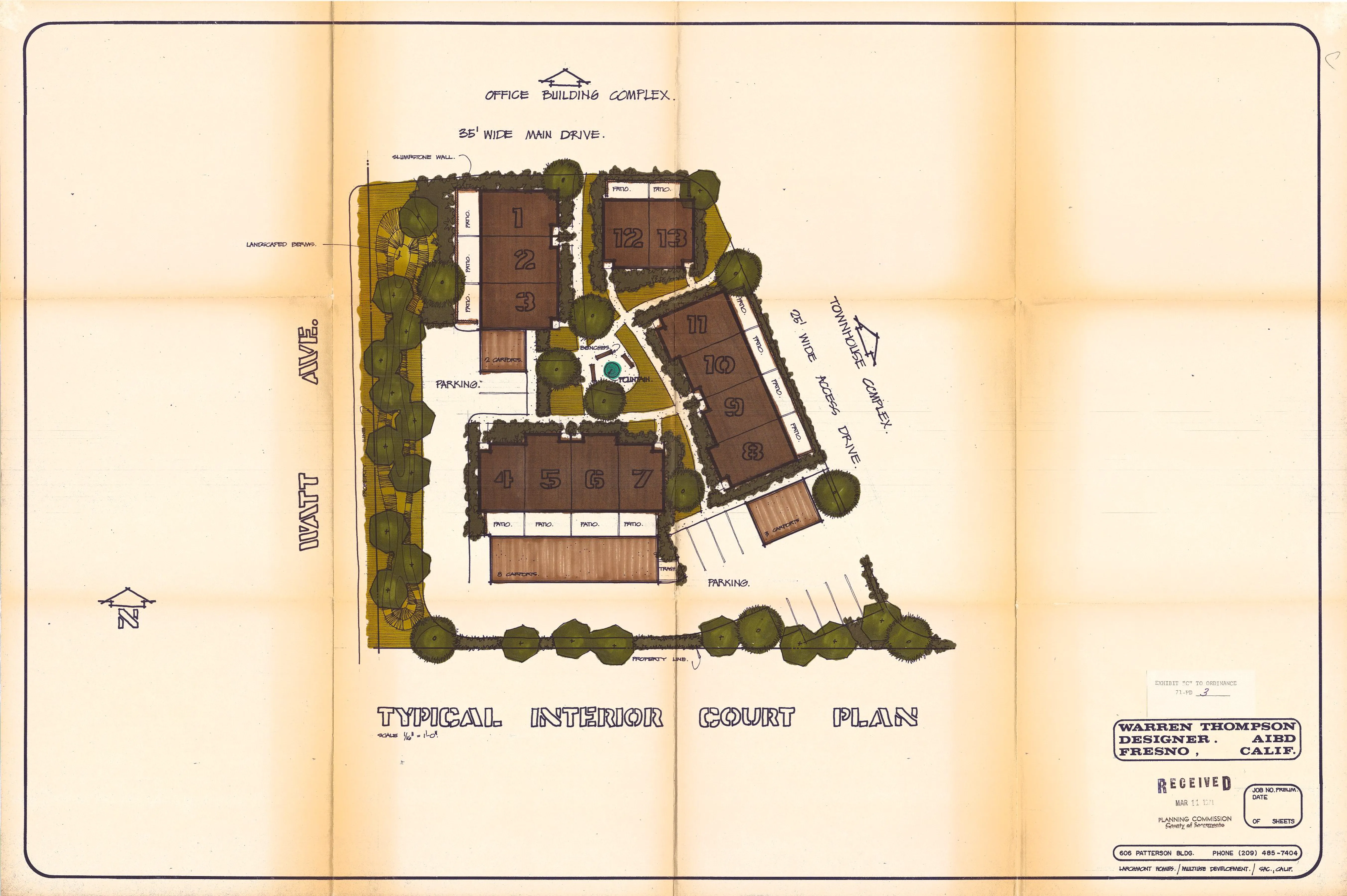 Color Site Plan of Interior Court of Housing Units