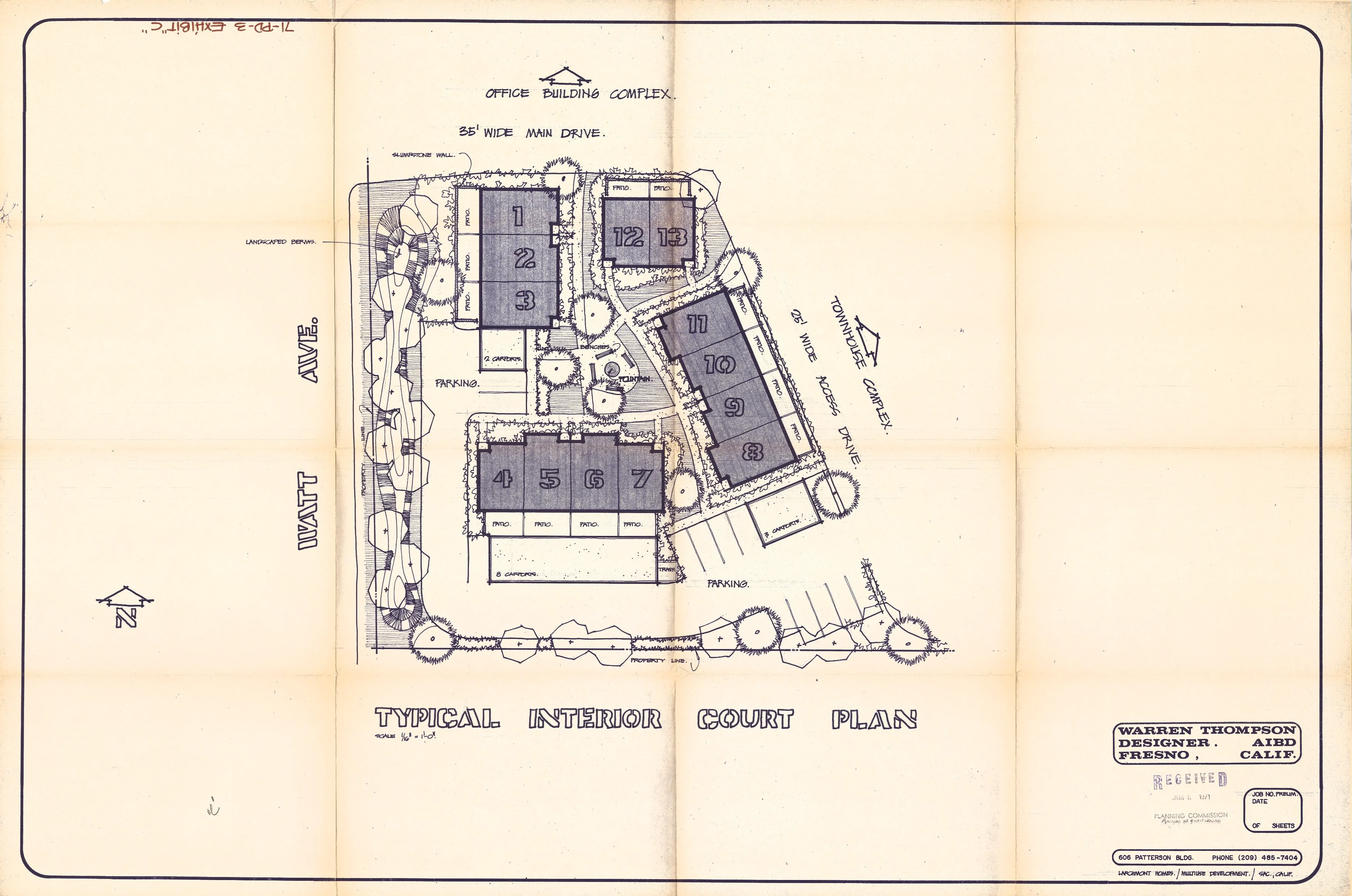 Black and White Site Plan of Interior Court of Housing Units