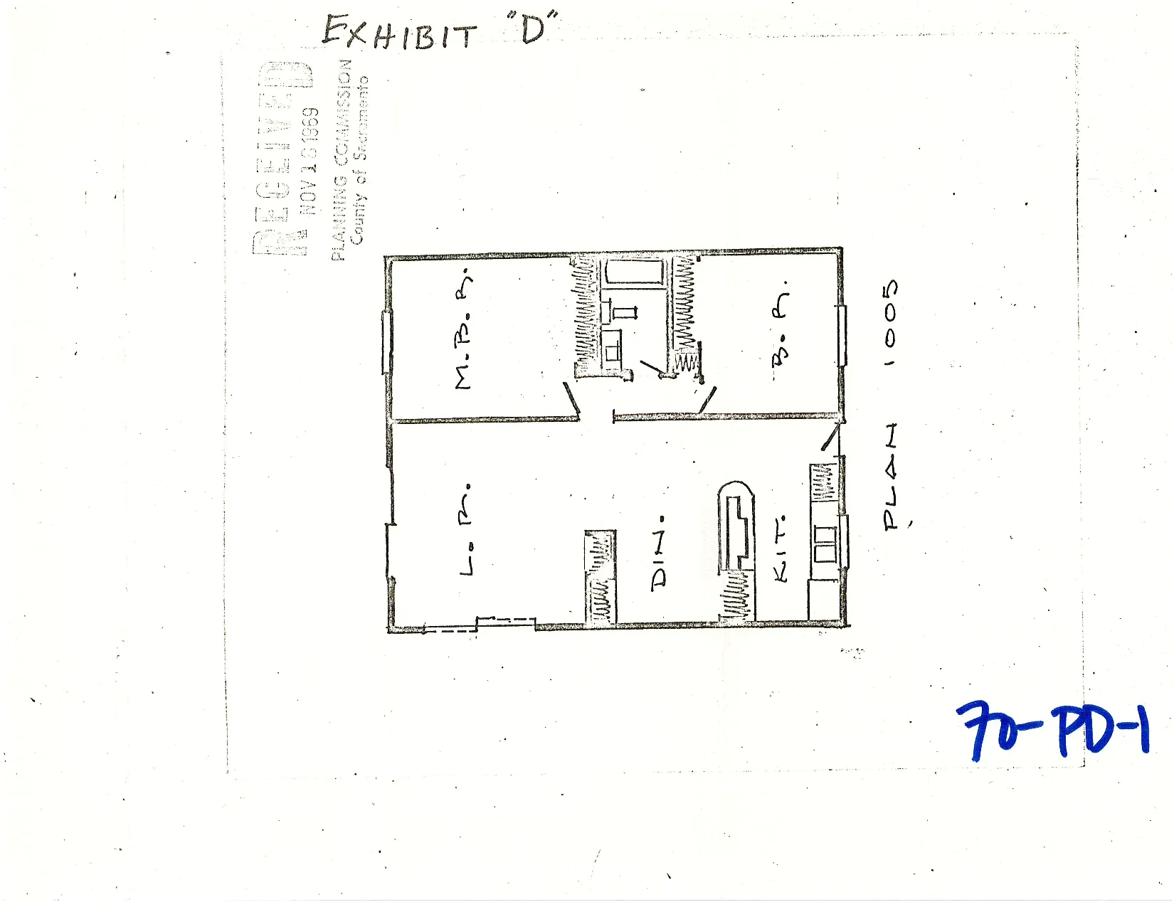 Floor Plan of Plan 1005, a two bedroom, single story unit