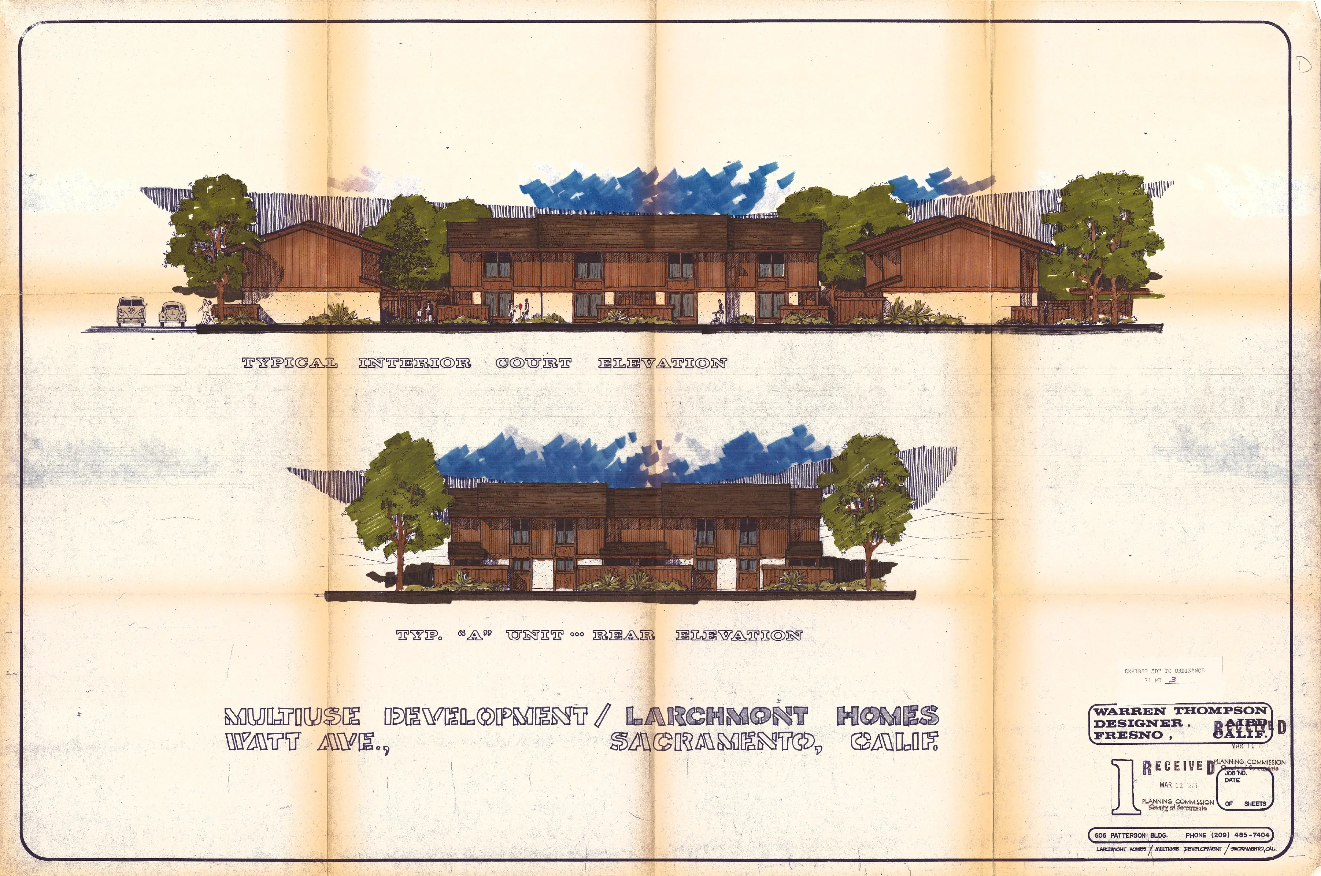 Color Elevations of Interior Court of Housing Units