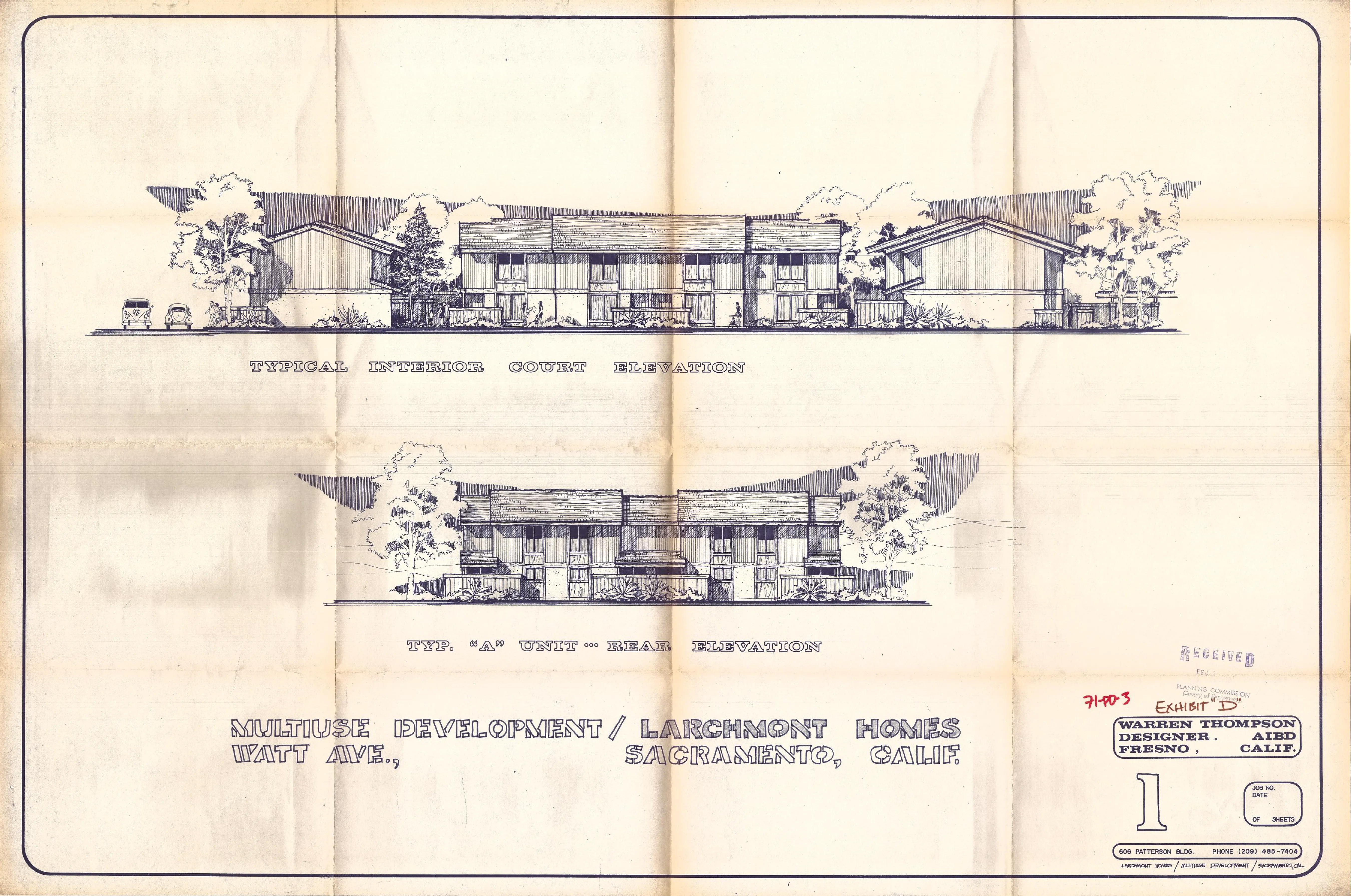 Black and White Elevations of Interior Court of Housing Units