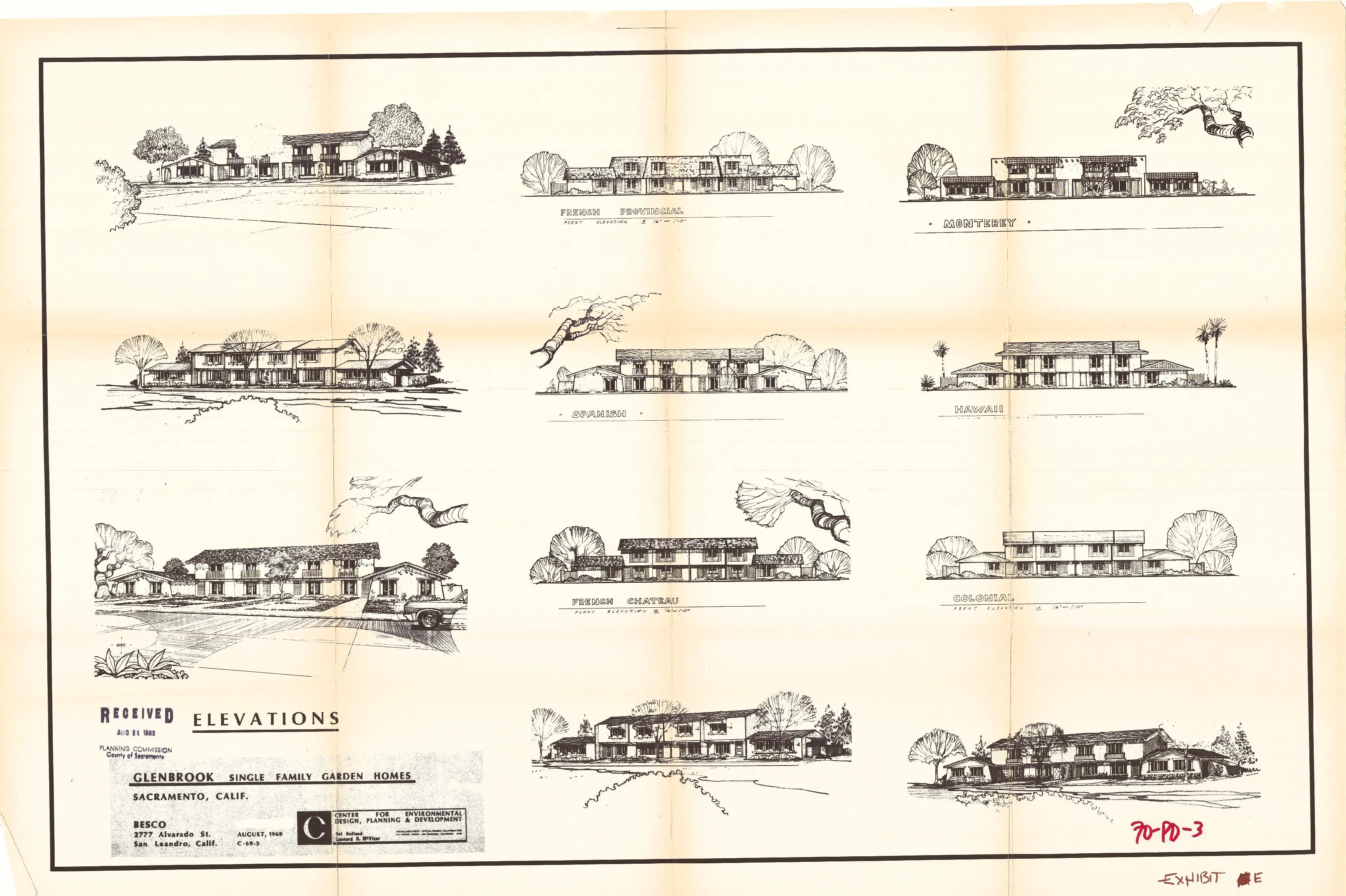 Elevations of the single-family attached homes.