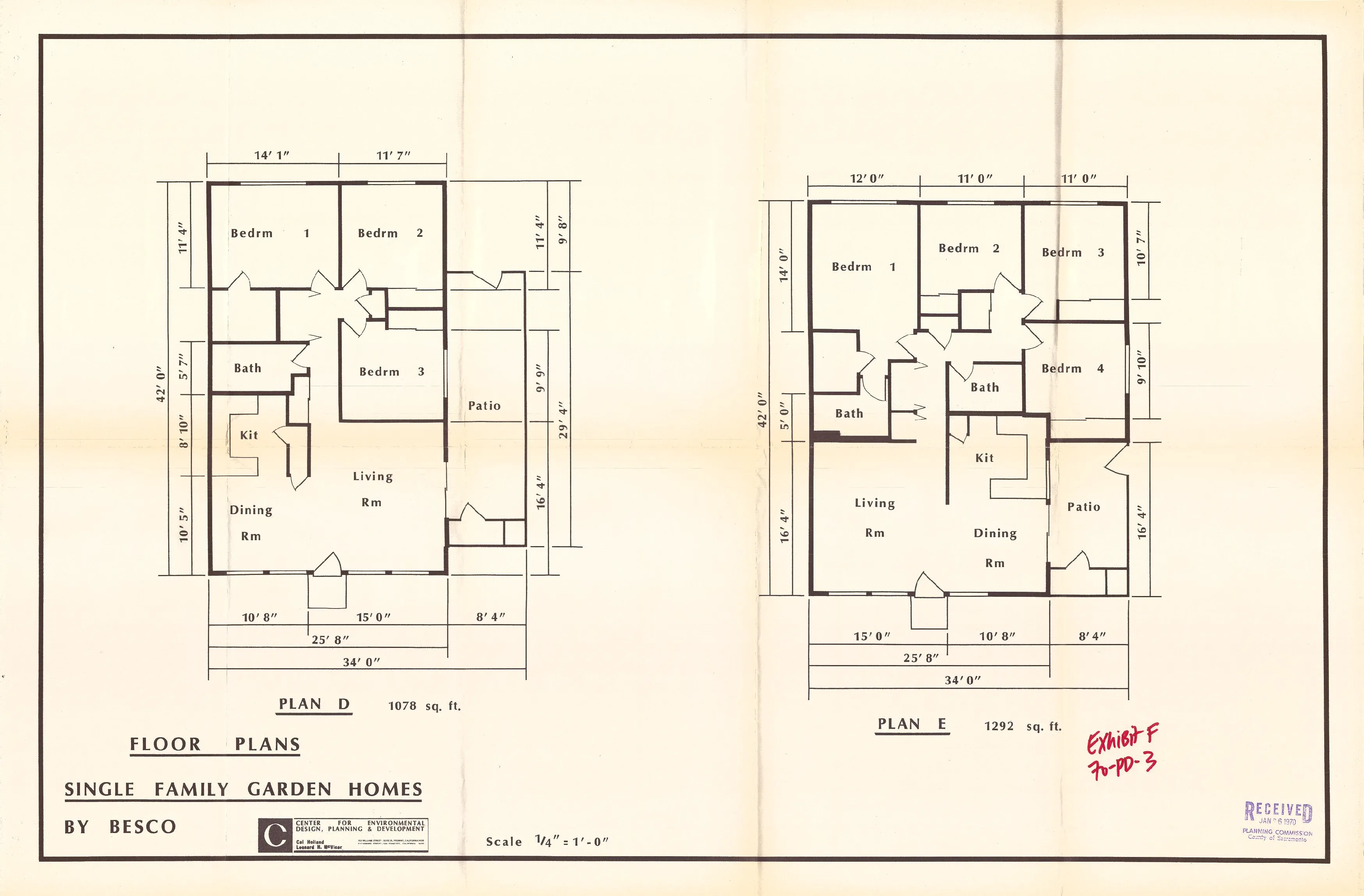 Floor plans for the single-family attached homes, showing Plans D and E.