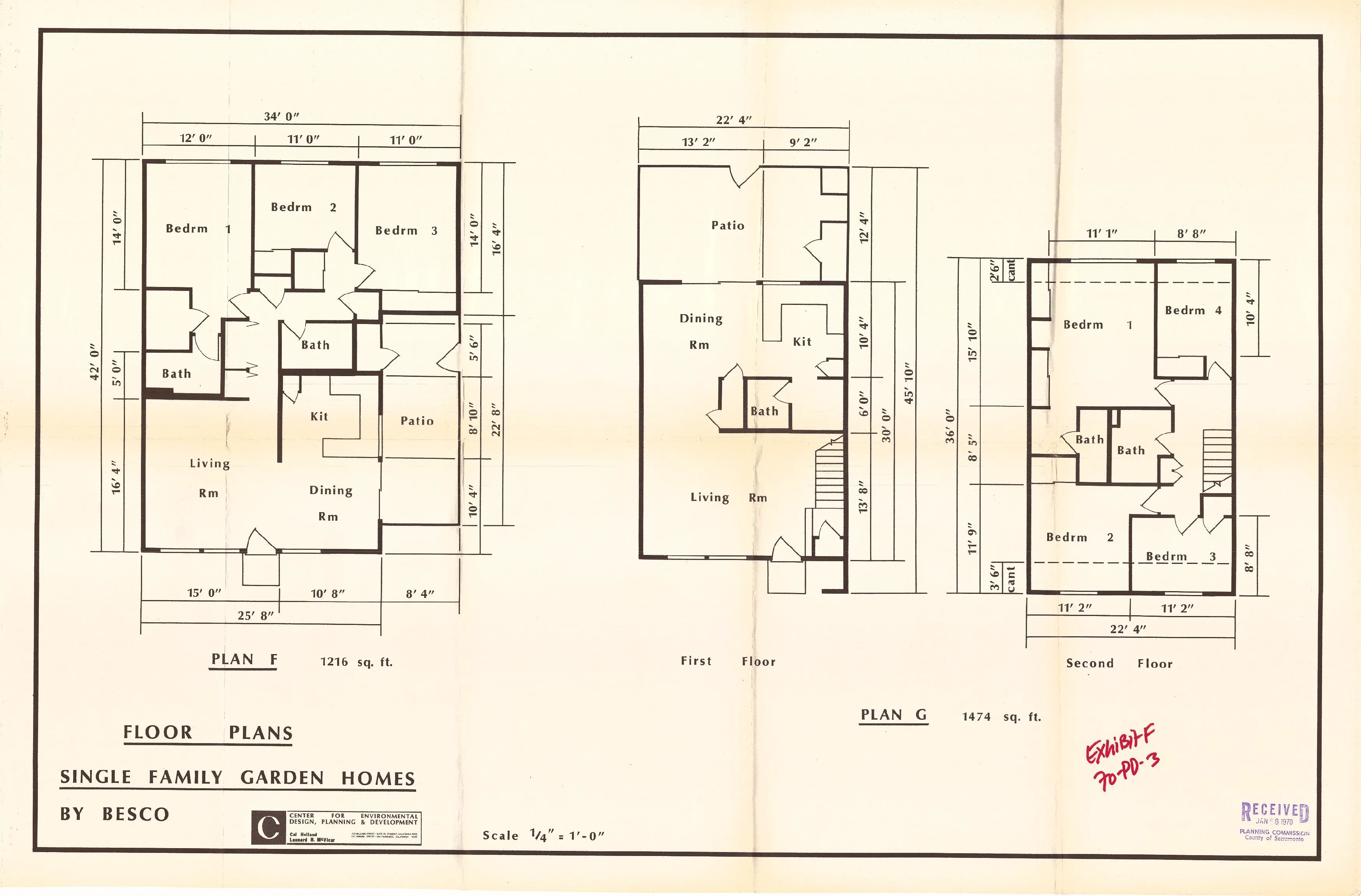 Floor plans for the single-family attached homes, showing Plan F and G.