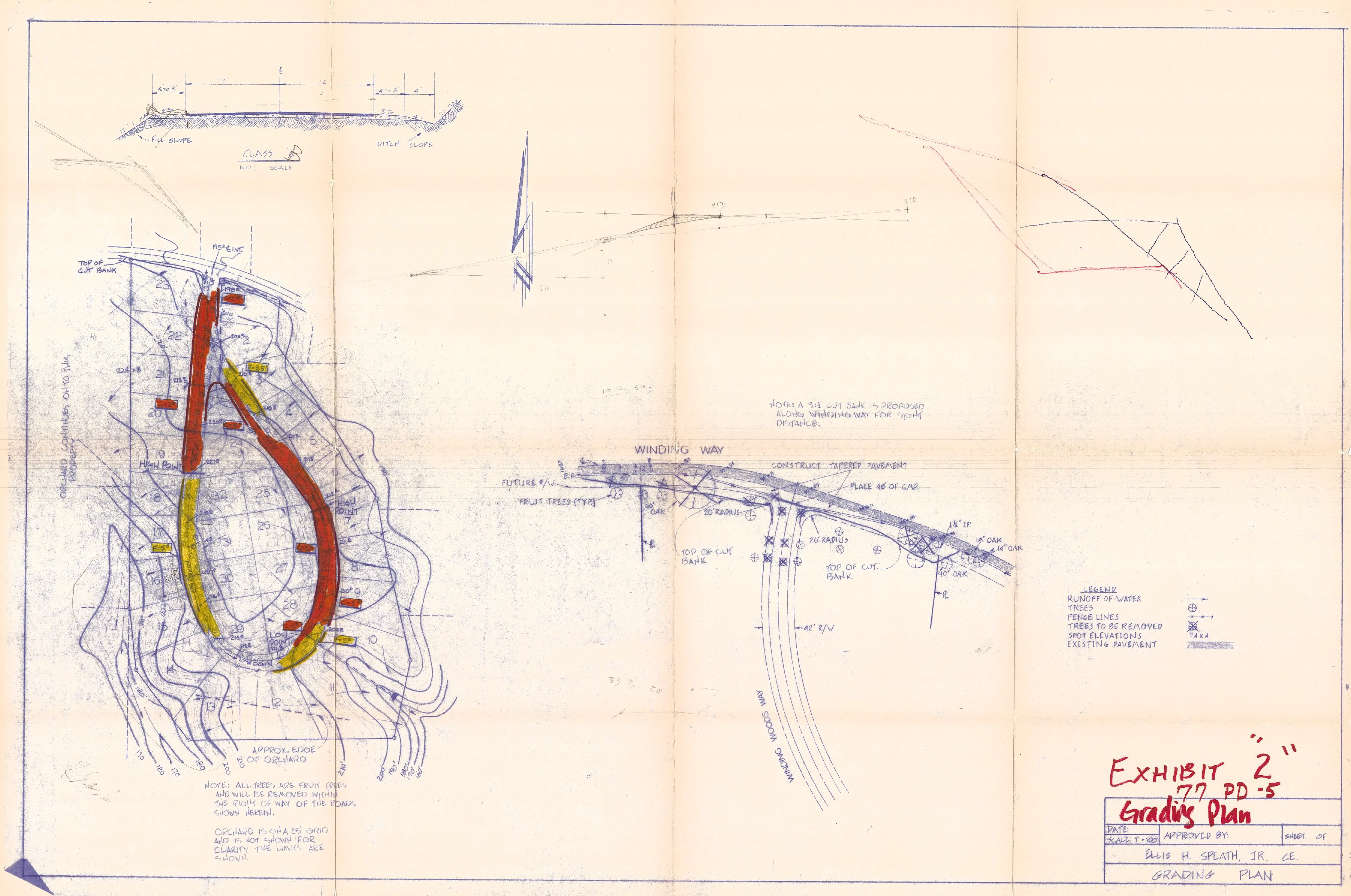 Grading Plan for Winding Woods with detail on the street and intersection with Winding Way