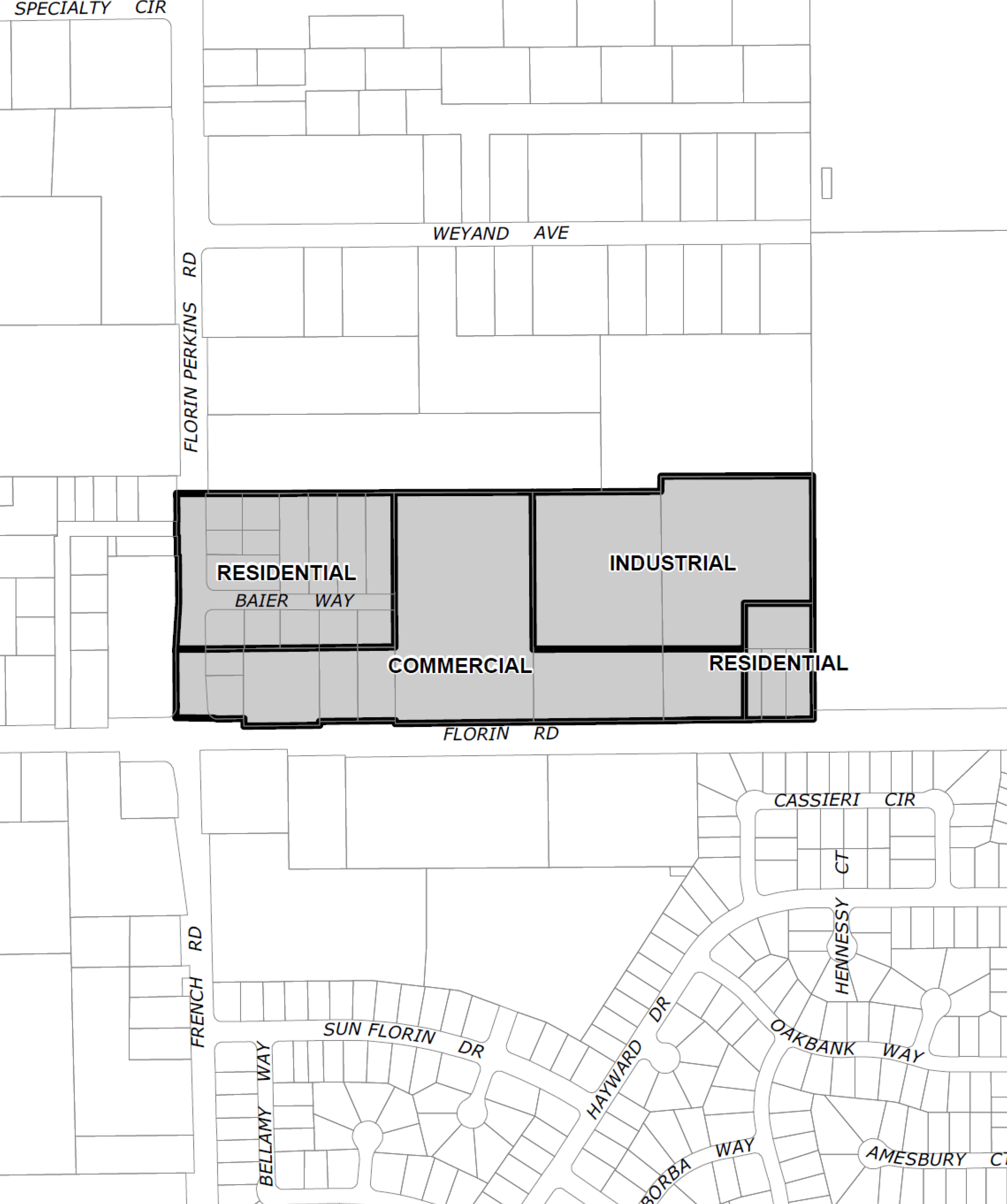 Map of entire Florin - Florin Perkins Special Planning Area with subzones