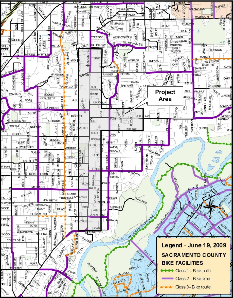 A map of existing bicycle facilities.