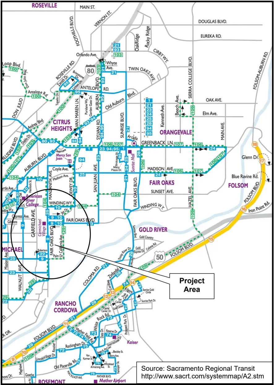 A map of the existing transit system.