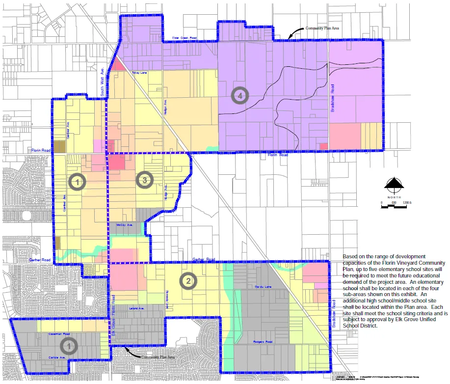 Map Showing the Area for Future Schools in the Florin-Vineyard Community Plan
