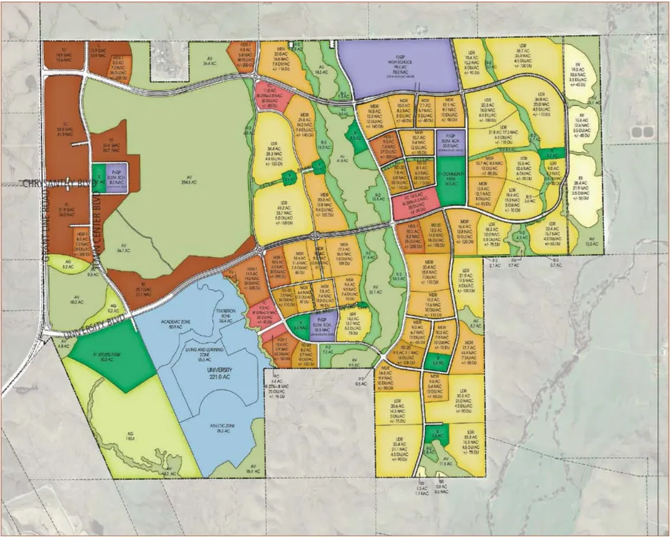 A map showing the Cordova Hills land use plan.