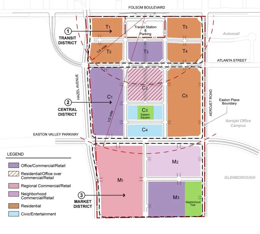A map of the land use designations for Easton Place.