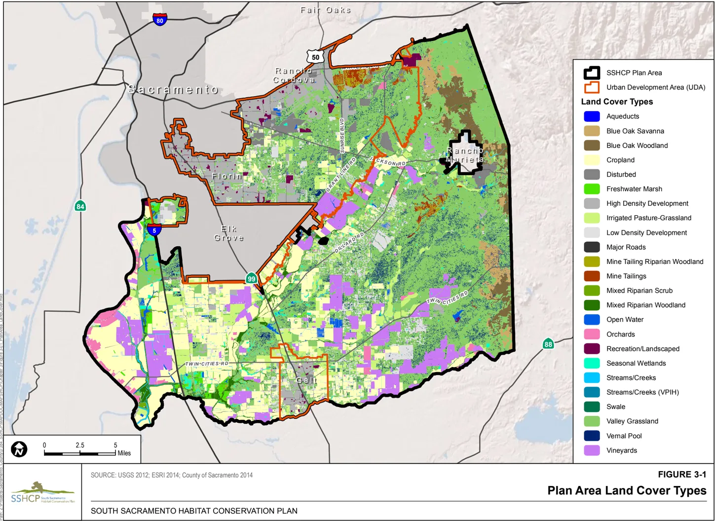 Map of Sacramento County showing Plan Area Land Cover Types