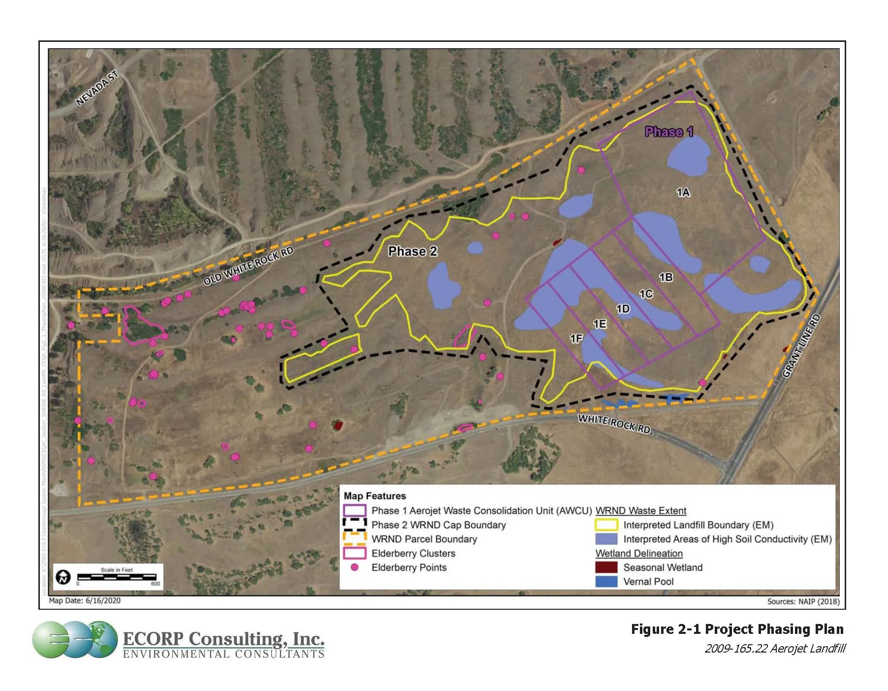 A map showing the Aerojet Waste Consolidation Unit project phasing plan.